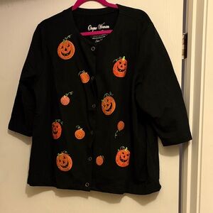 Halloween cardigan- Black with Orange Pumpkins